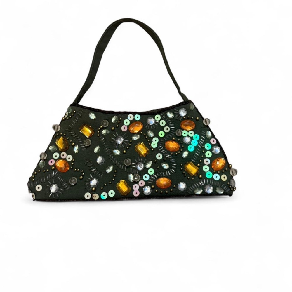 Unique Vintage green beaded Shoulder Bag